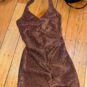 Glittery halter bronze mini dress
